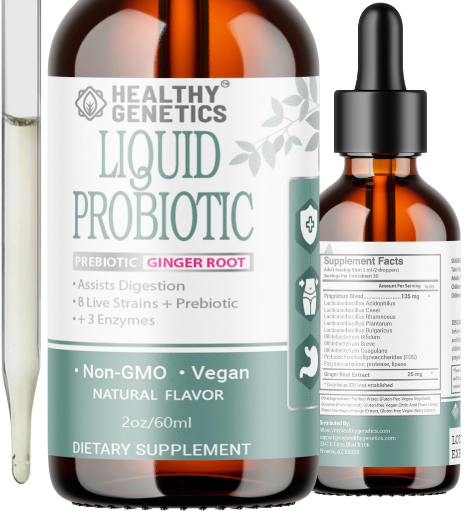 Kadınlar Erkekler ve Çocuklar için Sıvı Probiyotikler | Prebiyotik +Ginger + Probiyotikler for Digestive Health | Asitofili Probiyotik | Süt Free | Vegan | Non-GMO | Gluten Free | 30 Hizmet