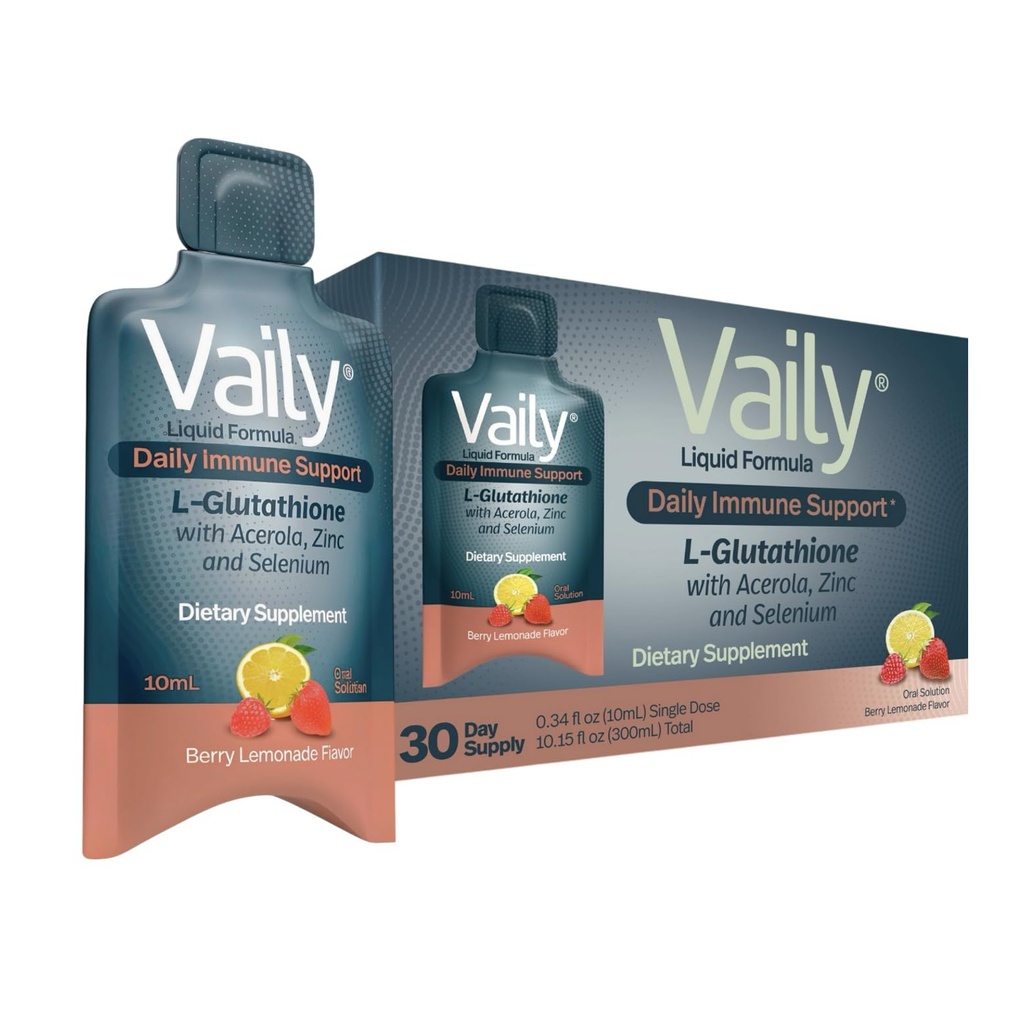 Vaily Immune Support Supplement for Adults - Liquid Glutathione Supplement 860 mg w/Acerola Vitamin C Zinc & Selenium - High Potency Antioxidant, Skin Health, Detox Every Day - 30 Single-dose Vials