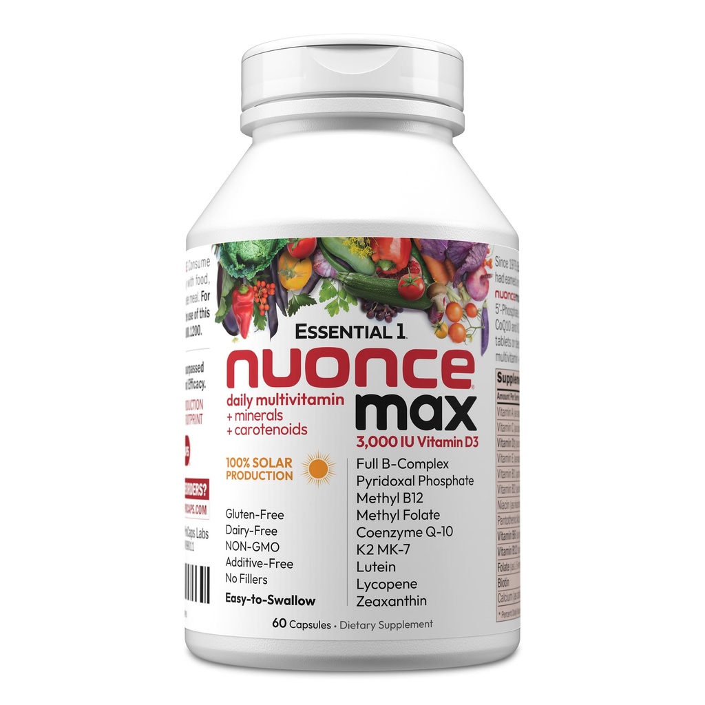 ANDREW LESSMAN Essential-1 nuonce max Multivitamin 3000 IU Vitamin D3 60 Küçük Kapsüller. 100 mcg Torch B12. CoQ10 Lutein Lycopene Zeaxanthin. Yüksek Potency. Katkı yok. Ultra-Mild One Daily Capsule