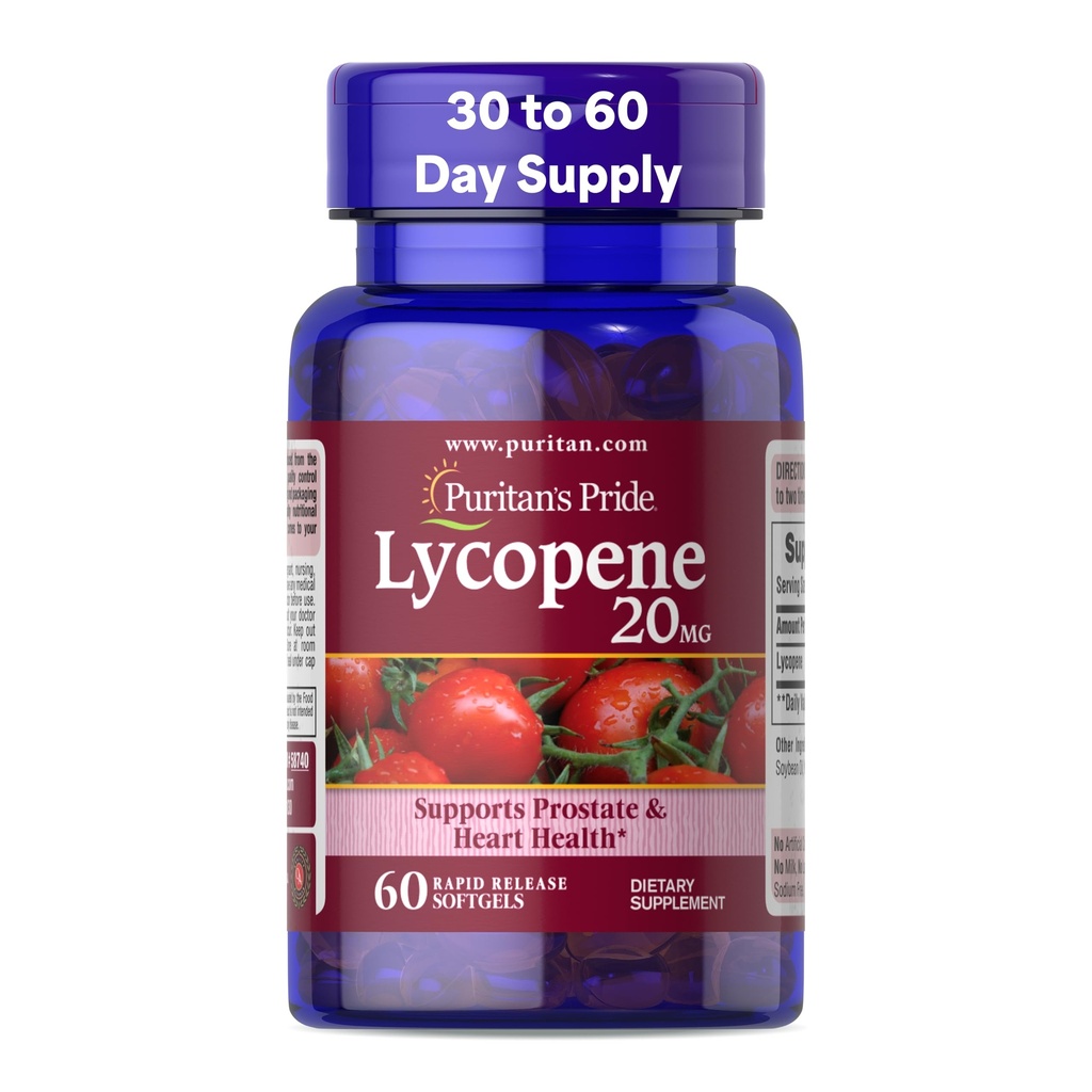 Puritan'ın Gurur Premium Lycopene 20mg, Prostate, Antioksi, Kalp Sağlığı ve Genel Sağlık Desteği, 1 Ay Supply, 60 Hızlı Yayın Softgels