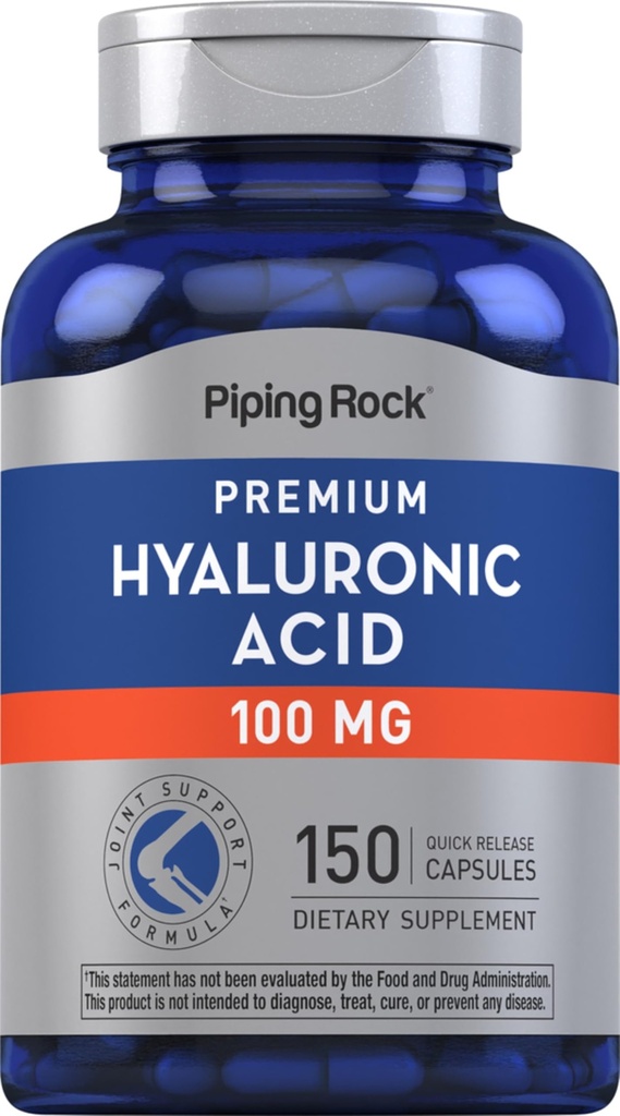 Piping Rock Hyaluronic Acid Supplement | 100 mg | 150 Capsules | Sodyum Hyaluronate | Non-GMO, Gluten Free
