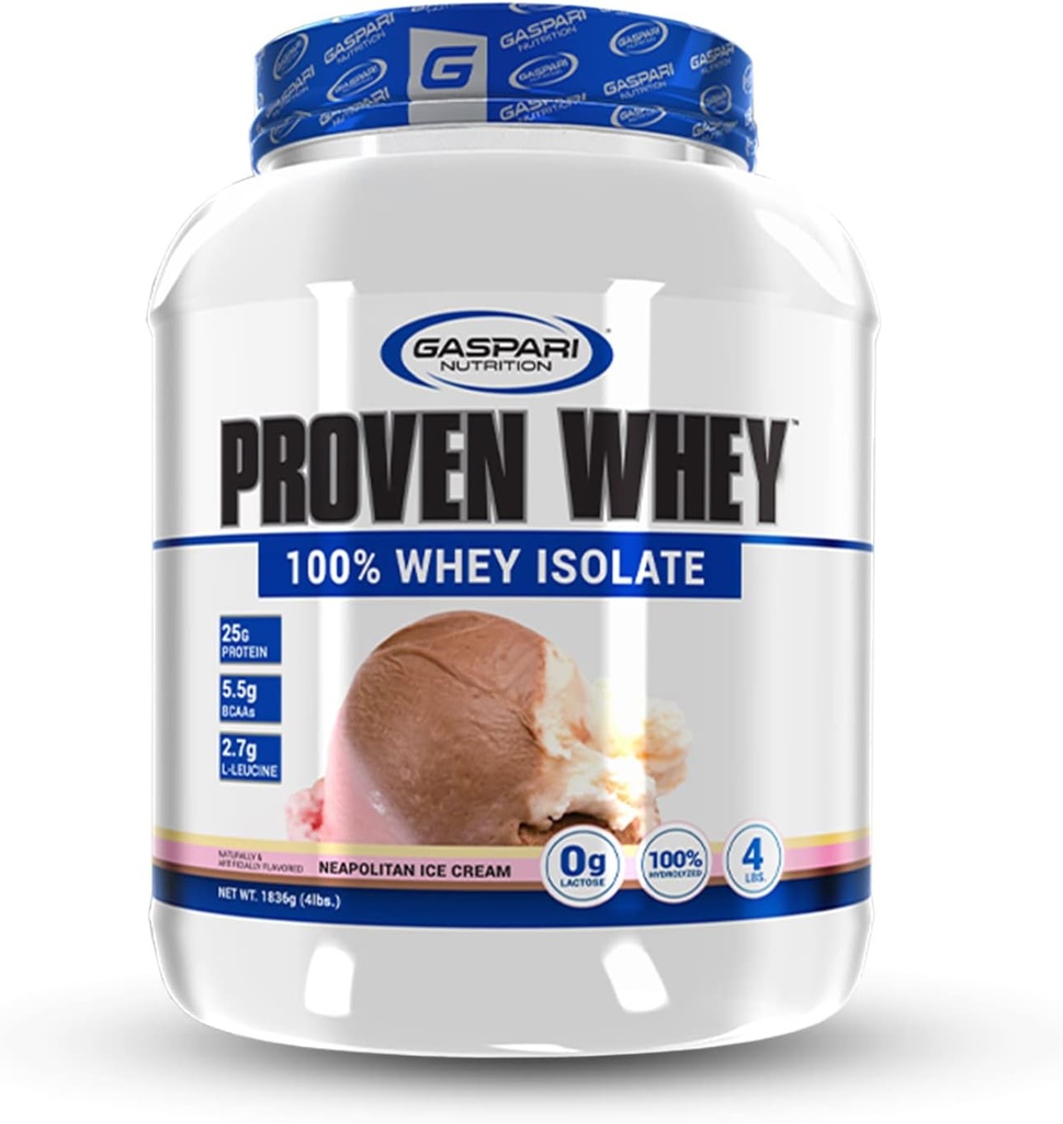 Gazpari Beslenme Proven Whey,% 100 Hydrolyzed Whey Isolate, Yüksek Protein, Lactose Free, Low Carbohidrat ve Low Sugar (4lb, Neapolitan Buz Cream)