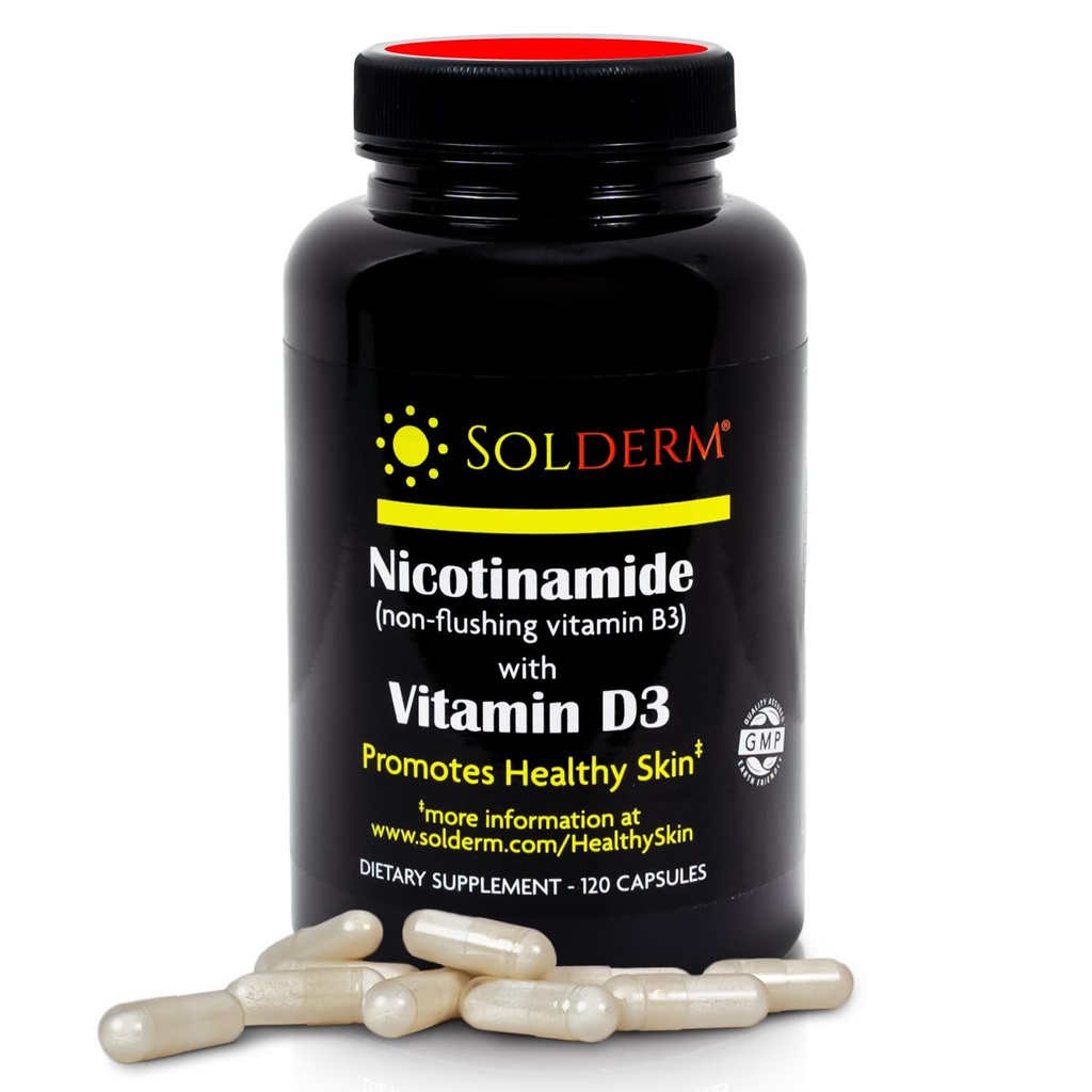Nicotinamid Non-Flushing Vitamin B3 ve D3 Supplement | Vejetaryen ve Gluten-Free Oral Nicotinamid Supplement ile Sebze Hücreleri Casings | Sağlıklı Cilt | 60 Capsules | 500 mg
