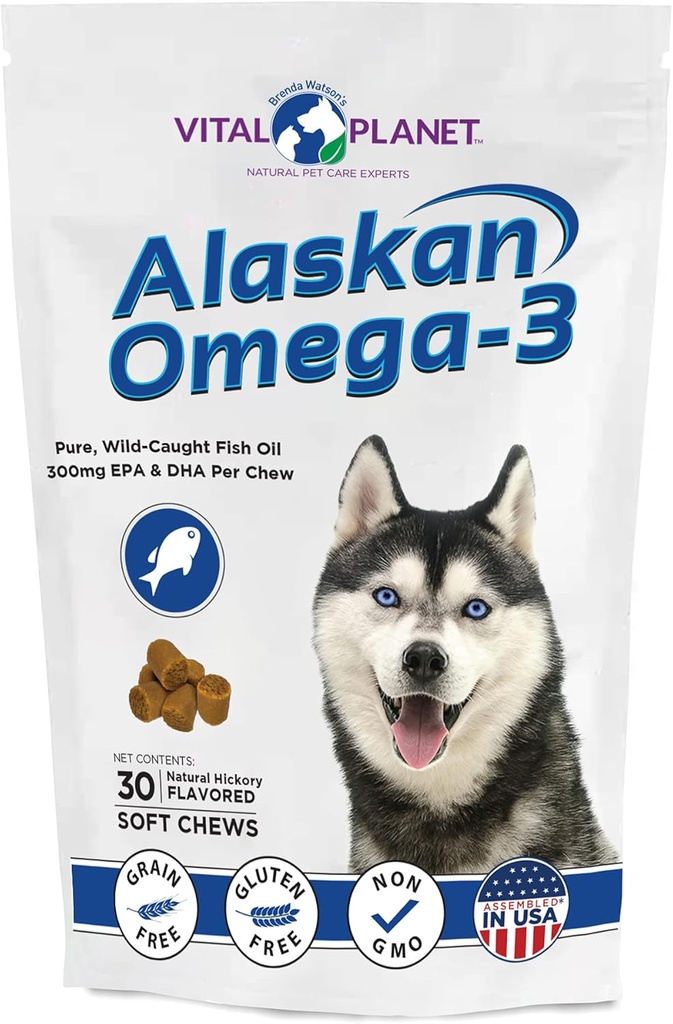 Vital Planet - Alaskan Omega-3 Köpekler için Yumuşak Chews, Wild Alaskan Fish Oil – 30 Hickory Flavored Soft Chews