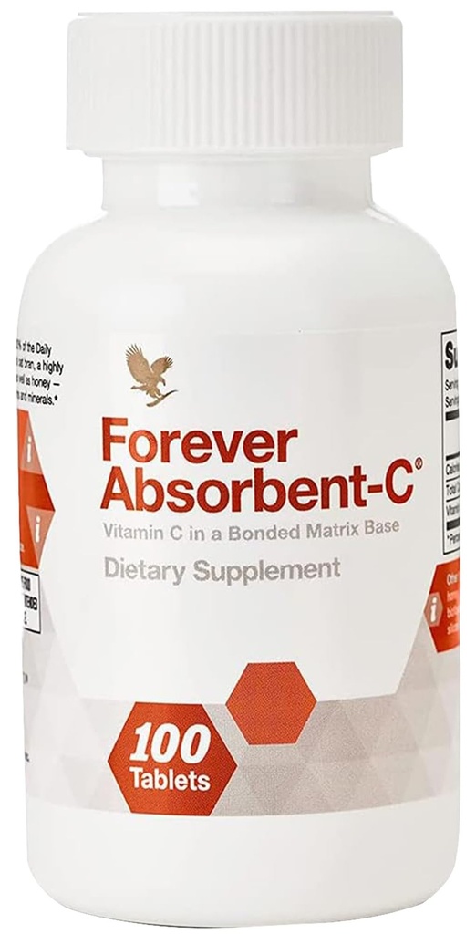 Forever Living - Absorbent-C, Orange and Honey Flavor, Vitamin C Supplement with Oat Bran, Immune Support, Skin Health, 1 Bottle (100 Tablets)