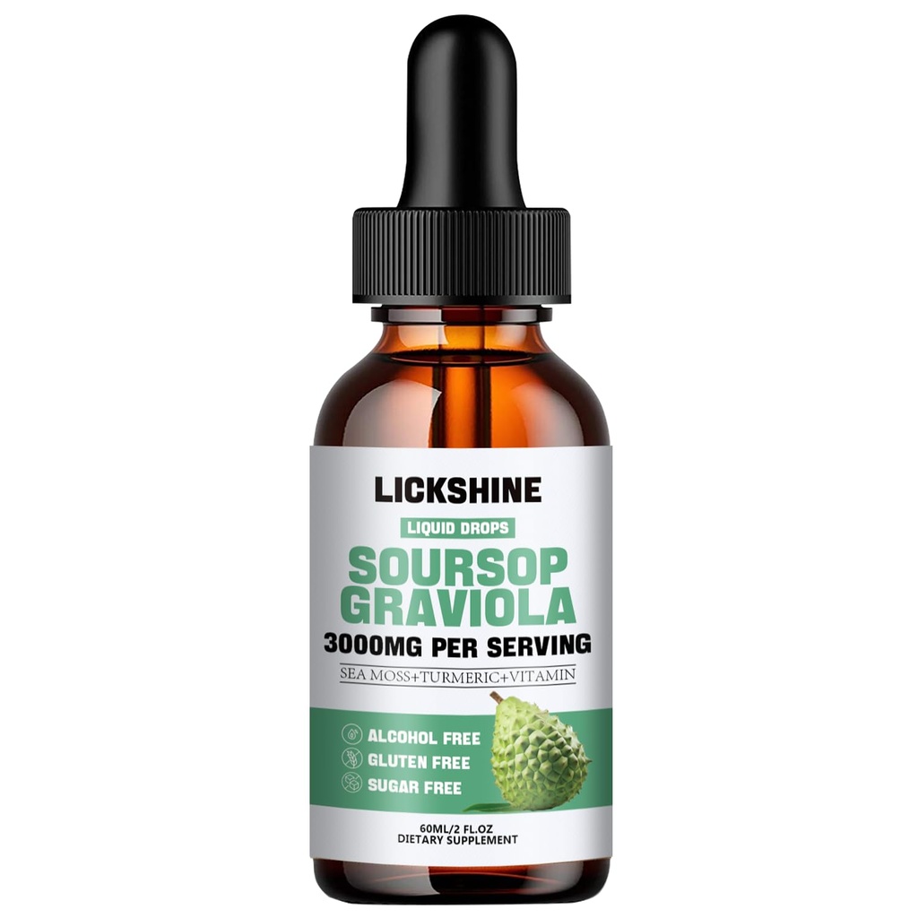 1 Packs 3000MG Soursop Graviola Liquid Drop for cell Support &Rejenerasyon, lmmune, Gut, Antioksi, Mood, Relax, Liver ve Sleep Zzz - Soursop Graviola Leaf Extract, Sea Moss, Turmeric - 2Fl Oz