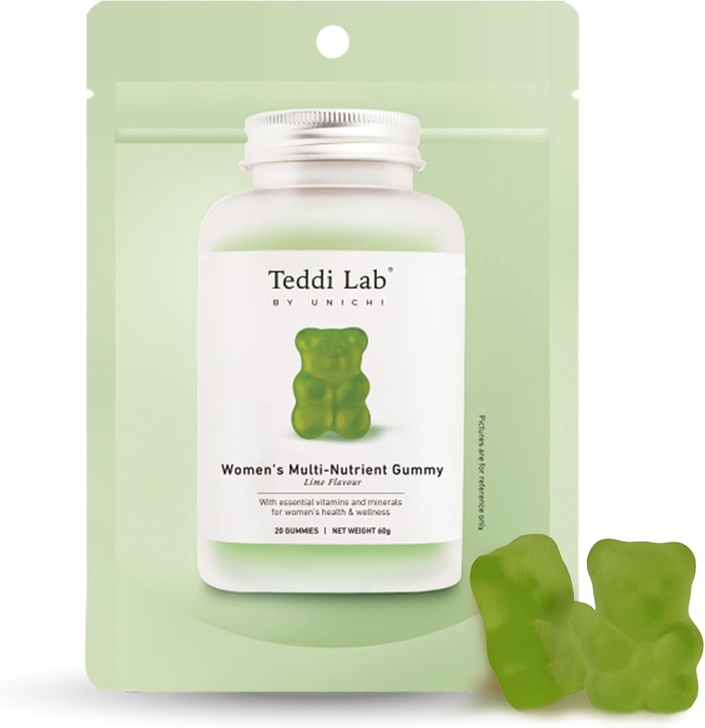 Unichi Women's Multi-Nutrient Gummy 20 Kont, 18 Temel Vitaminler ve Mineraller Genel Yaşamı Geliştirmek için Özel Olarak Tasarlandı, Non-GMO, Lime Flavourour