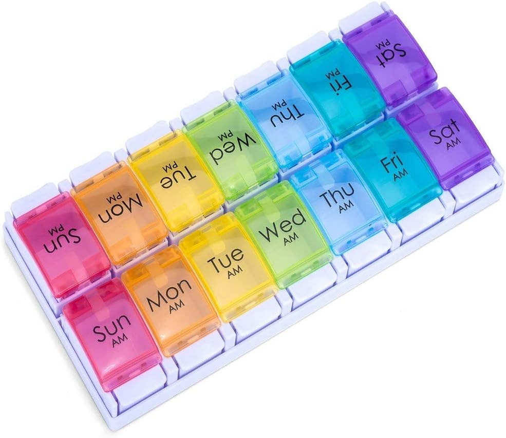 7 Günlük AM PM Pill Organizer, Moisture-Proof Design and Large Karşılaştırmatments to Hold Vitamins,Fish Oil,Supplements, Weekly Pill Box/Cases, Daily Medicine columns (14 Karşılaştırmalar No Alarm)
