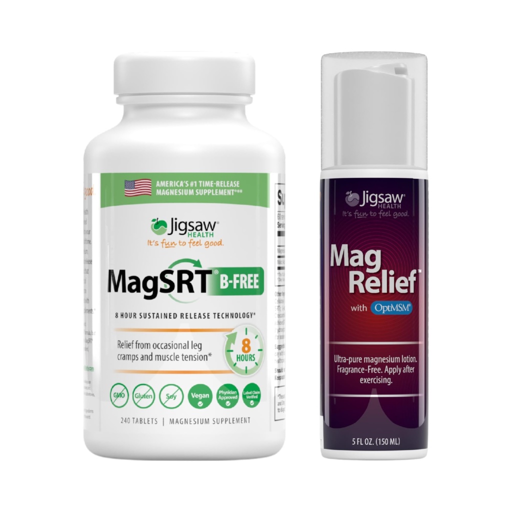Jigsaw Health B-Free Magnezyum Sche | MagSRT (B-Free), 240 Tablet ve MagRelief, 5 Ounces (Lotion)