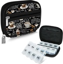 Serfeymi Weekly Travel Pill Organizer Pill Case for Purse with Reforce 7 Day Pill Box, Fashionable Travel Medicine Organizer Pill Konteyner for Medicine, Vitamin, Supplement - Black 02 + Pill Box