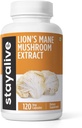 STAY ALIVE Lions Mane Supplement Capsules 1000 mg, 30:1 Ekstraksiyon w/Beta Glucans, 100% Meyve Vücut, Pure Lions Mane Toz for Men and Women, 120 Pills, Non-GMO & Gluten-Free Mushroom Supplement