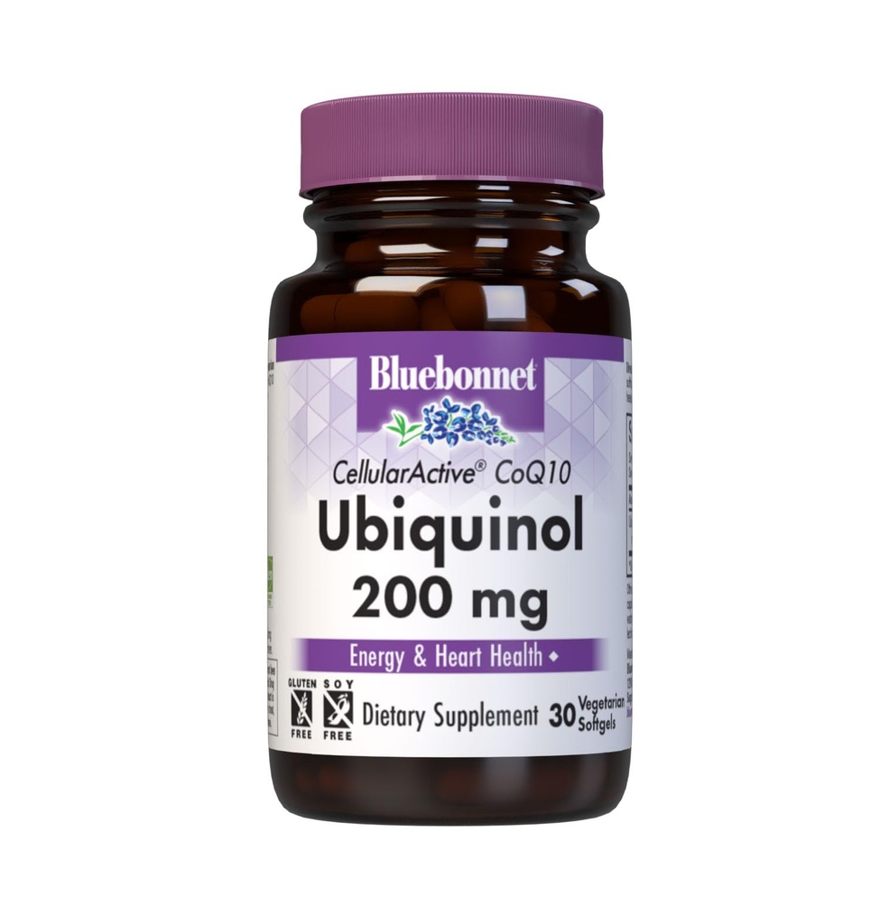 Bluebonnet Beslenme Aktif CoQ10 Ubiquinol 200 mg Vegetarian Softgels, Heart & Cellular Health from Kaneka, Non GMO, Gluten, Soy & Milk Free, White, 30