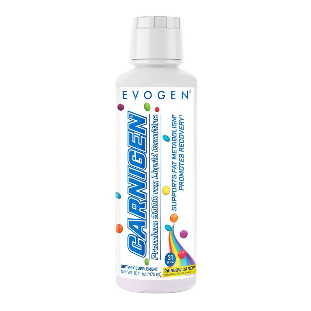 Evogen Carnigen Premium L Carnitine Sıvı - L Carnitine 3000 Tamam | L Carnitine Supplement for Fat Metabolism & Recovery | Acetyl L-Carnitine | Caffeine Free | Rainbow Candy | 31 Servisler