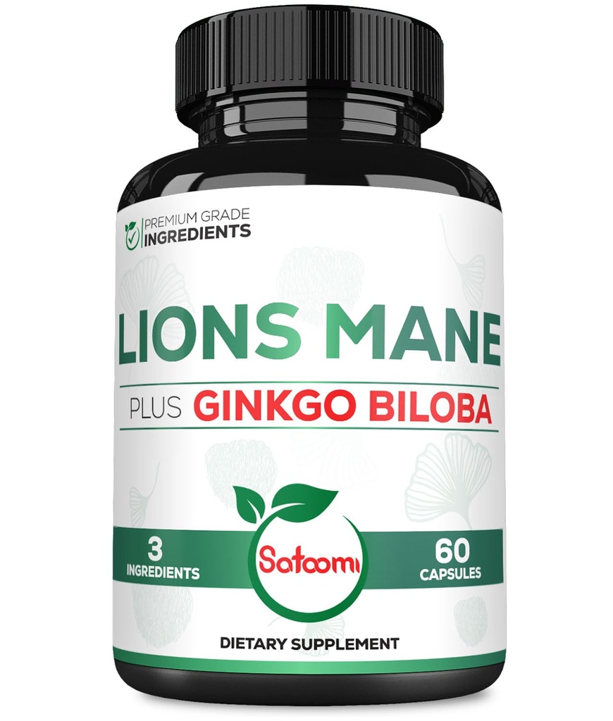 Lions Mane with Ginkgo Biloba Supplement - 60 Capsules - Extra Strength for Restful Mind, Brain Health, Immune System & Focus - Gluten-Free, Non-GMOMO