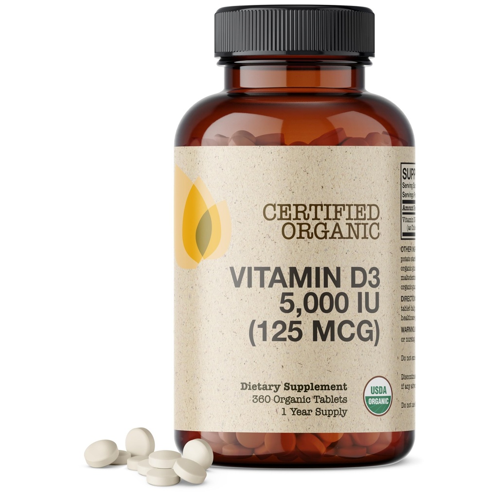 Futurebiyotikler D3 5.000 IU (125 MCG), USDA sertifikalı Organik Vitamin D Supplement, 360 Tabletler