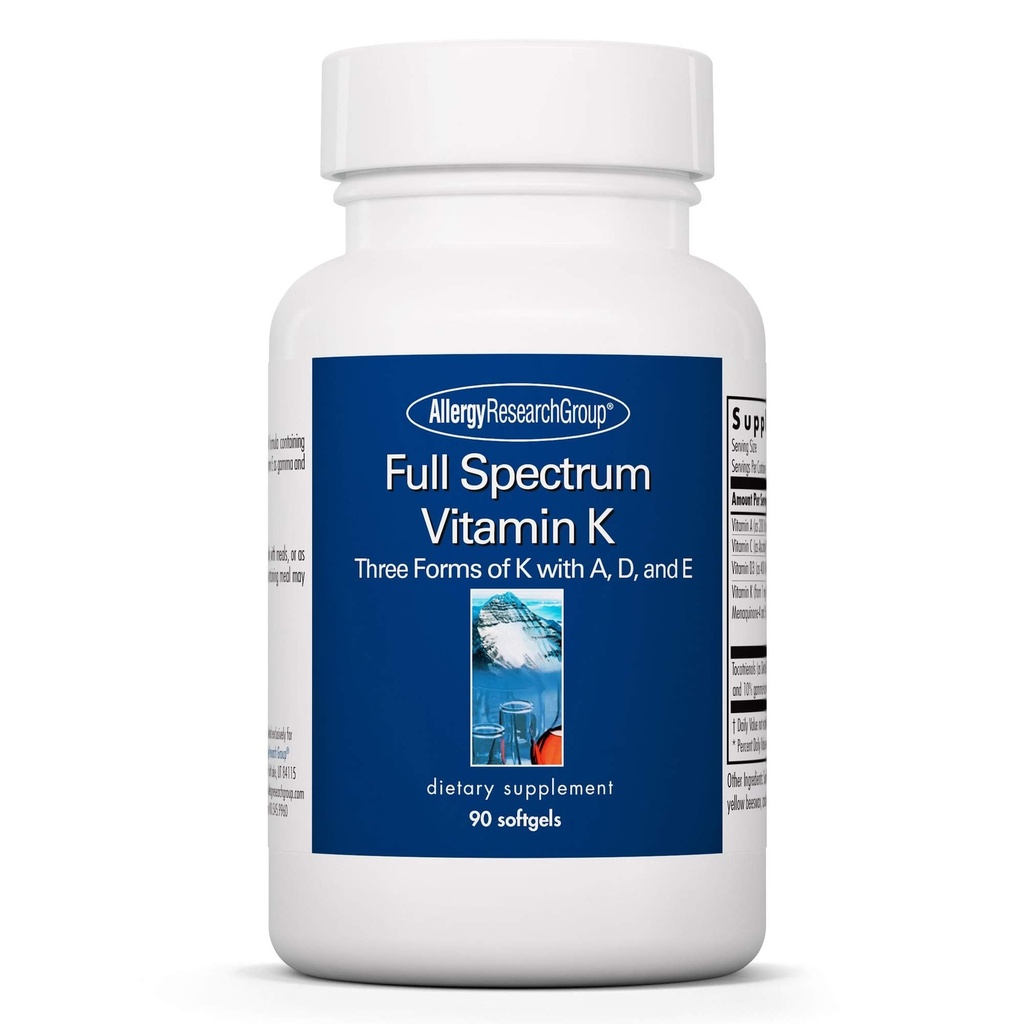 Alerji Araştırma Grubu Full Spectrum Vitamin K - Vitamin K1 ve K2 Supplement, Vitamin K Kompleksi, MK-4, MK-7, D3, A - 90 Kont