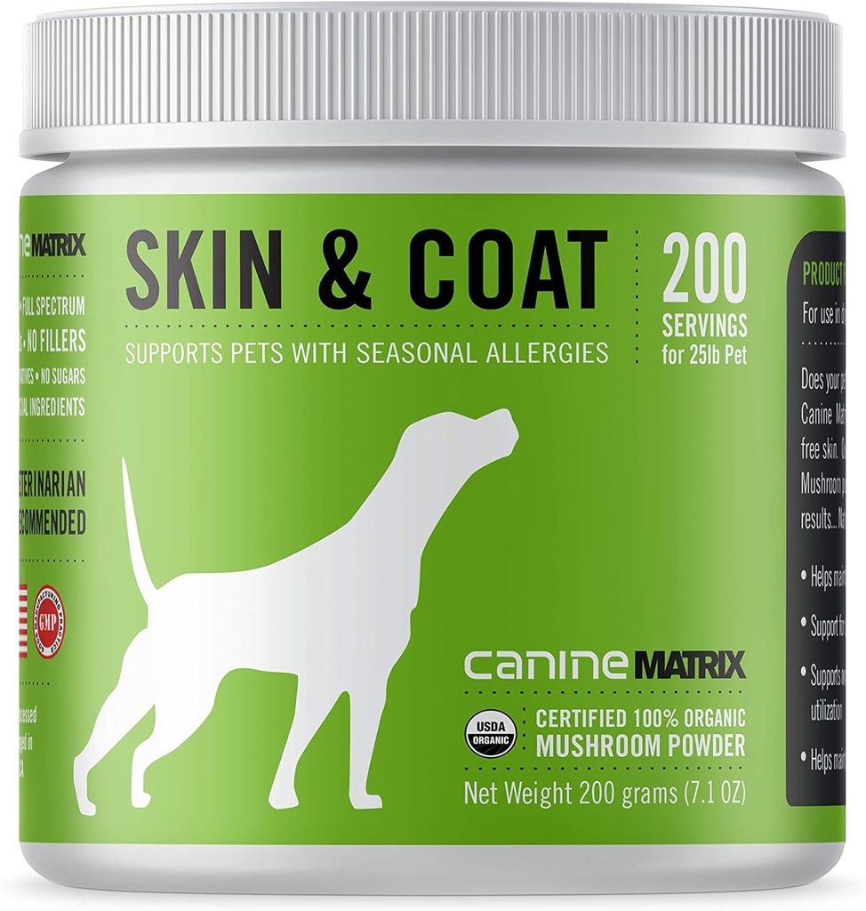 Mushroom Matrix Canine Organic Mushroom Toz Skin ve Coat Supplement, 200 Grams (Pazar Mayıs Vary)