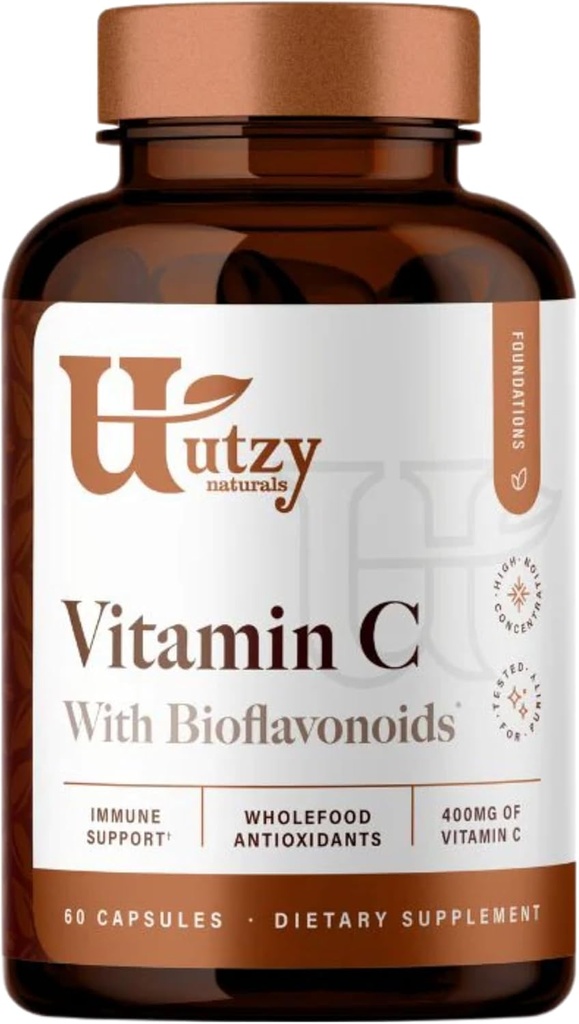 Utzy Naturals Vitamin C Kompleksi | 400 mg Vitamin C with Acercola & Citrus Bioflavonoids | 60 Capsules