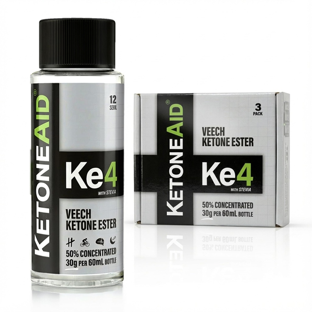 KetoneAid Ke4 Ketone Ester Temp | Bir Ketone Salt, No Sugar, No Caffeine | Exojen D-BHB Ester | 12 Şişe Oda (3 Kont)
