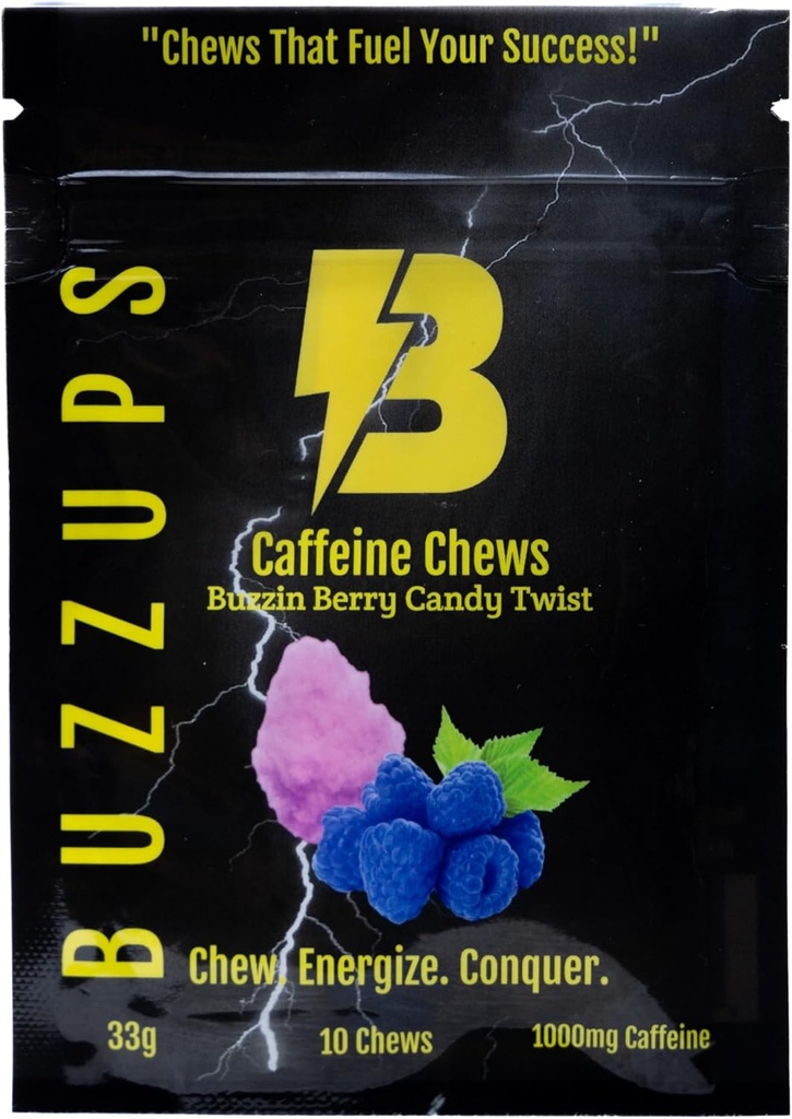 BuzzUps Caffeine Gummies – 100 mg Caffeine per Gummy, Buzzin Berry Flavor, Energy Boost for Sports, Oyun, Koşu, Bisiklet, Focus, Endurance Supplement (10 Gummies, 1 Pack)