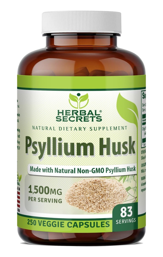 Herbal Sırları Psyllium Husk Supplement | 500 Mg | 250 Veggie Capsules | Non-GMO | Gluten Free | Made in USA