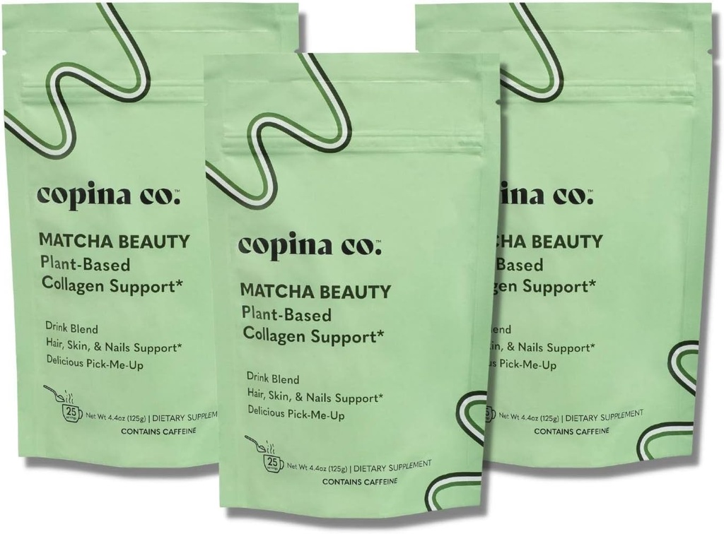 Copina Co. Matcha Beauty Vegan Collagen ATM İçgörü: Plantive Collagen Support Smoothie Drink Vegan Creamy Mix | Matcha Flavor | 3 Çanta - Baga için 25 Hizmet