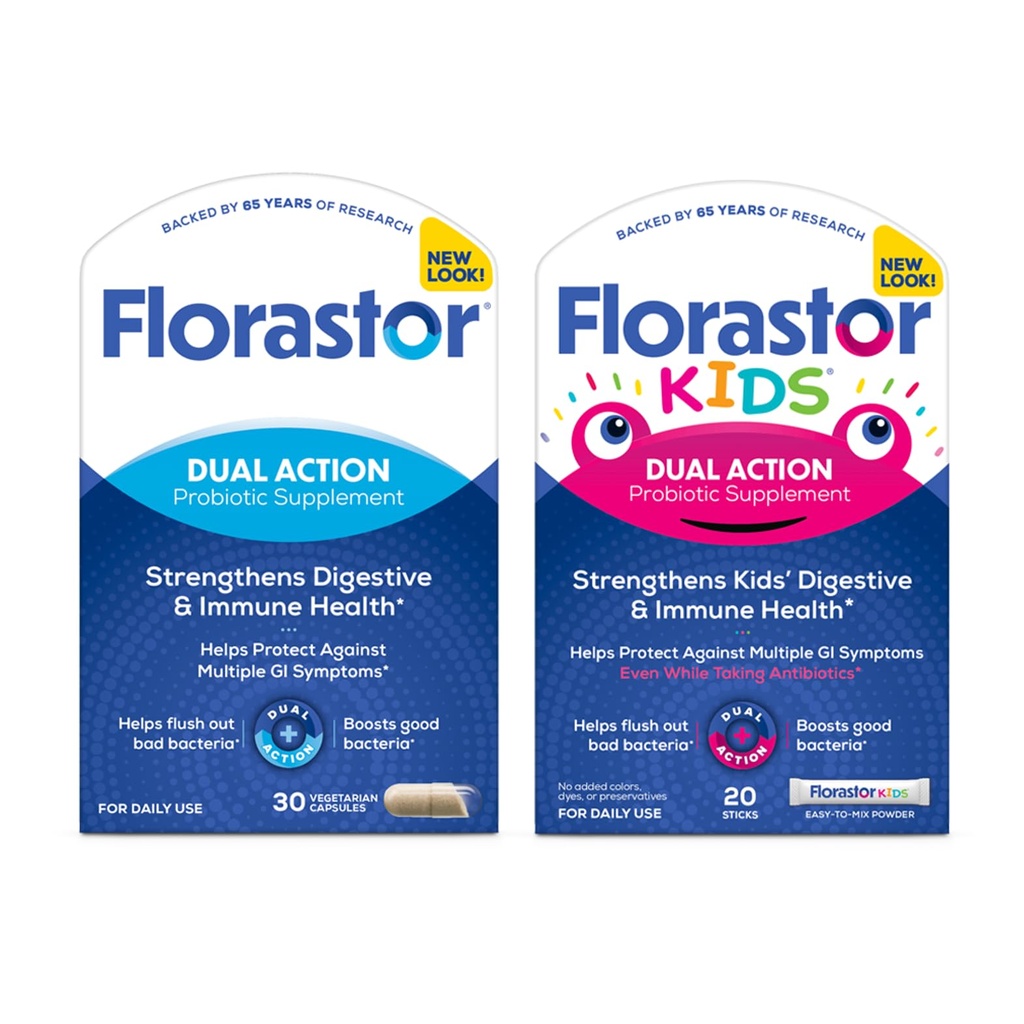 Florastor Family Probiyotik Sche - 30 ct. Probiyotik for Digestive + Immune Health & 20 ct Kids Daily Probiyotik - Unflavored Toz Sticks - İyi Bakteri & Flush Out The Bad