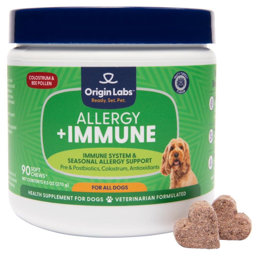 Origin Labs Alerji ve Immune Support Supplement, Omega 3 Fish Oil, Bee Pollen, Colostrum, Probiyotiks, Prebiyotiks for Gut Health, Skin and Coat Health, Antioksis, Türkiye Flavor, 90 Soft Chews