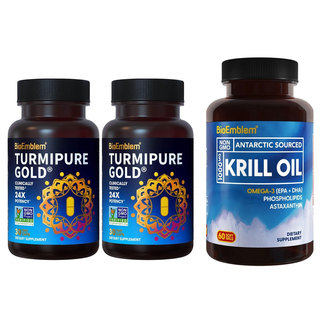 BioEmblem Turmeric Curcumin with Klinik olarak Studied TurmiPure Antarktika Krill Oil Supplement