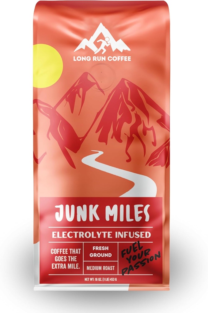 Junk Miles - Medium Roast - Electrolytes Toz ile Infüzyon - Koşucular için Kahve - Keto Electrolytes: sodyum,dis, Magnezyum, & Pyum (Ground, 16 Oz)