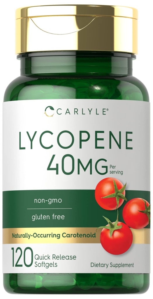 Carlyle Lycopene 40 mg | 120 Softgels | Doğal-Occurring Caroteno | Non-GMO & Gluten Free Supplement Supplement Supplement
