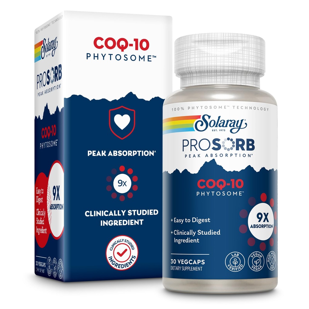 SOLARAY CoQ-10 Phytosome - 9X Abxia CoQ10 200 mg - Easy-to-Digest Antioksis Supplement - Vegan ve Soy olmadan - 60 Günlük Garanti - 30 Hizmet, 30 VegCaps