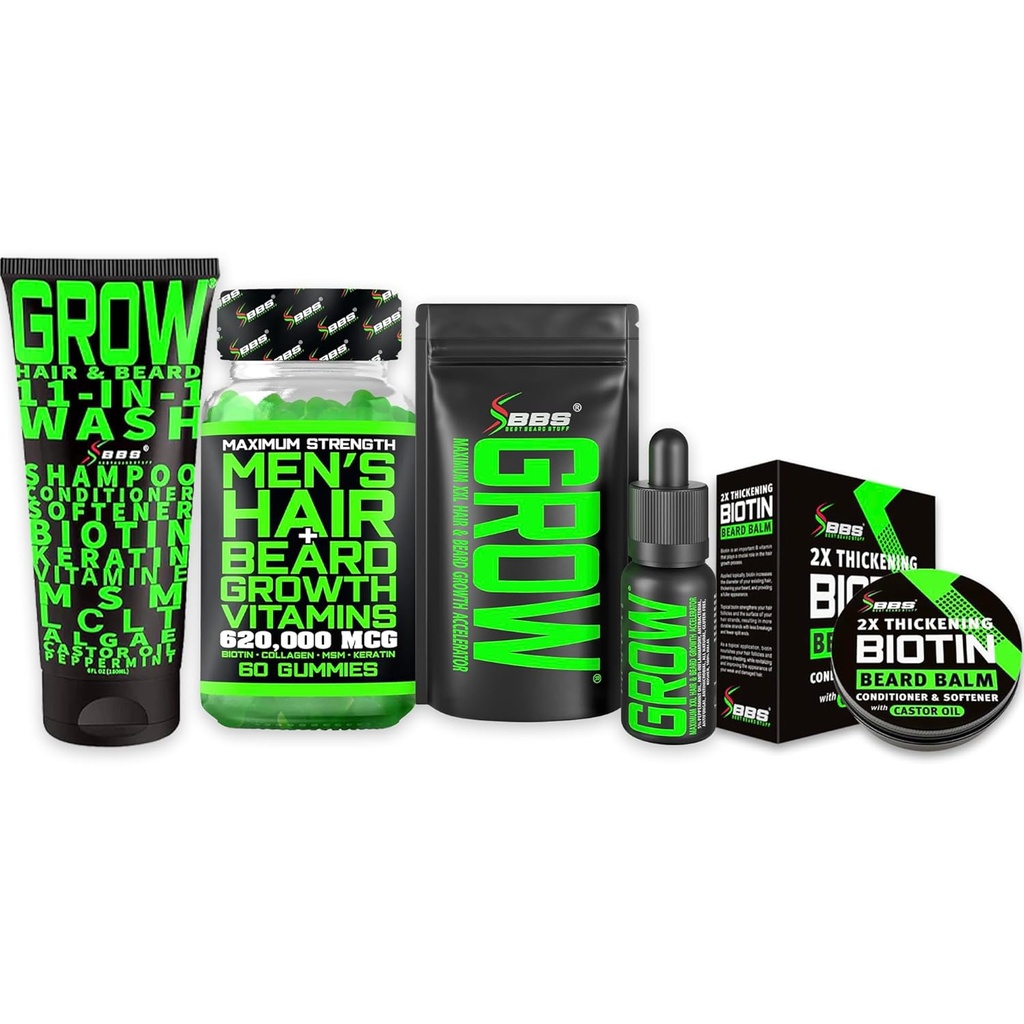 Ayıd Büyüme Kit w/Biotin Saç Büyüme Vitaminleri + GROW 11-in-1 Saç Büyüme Şampuan w/Biotin + 2Xulache Wax for Men + GROW Beard growth Oil for Men - Formulated in America