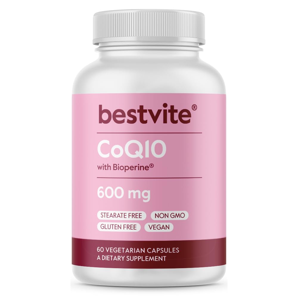 Coenzyme CoQ10 600 mg per Capsule with Bioperine (60 Vegetarian Capsules) Doğal olarak Fermented - No Titanyum Dioksi - No Fillers - No Stearates - Vegan - Gluten Free - Non GMO