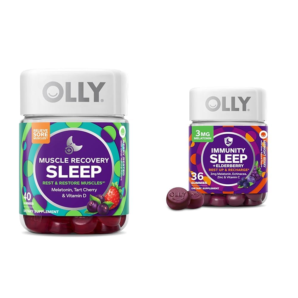 OLLY Muscle Recovery Sleep Gummies, 40 Kont Immunity Sleep Melatonin Gummy, 36 Count Sche