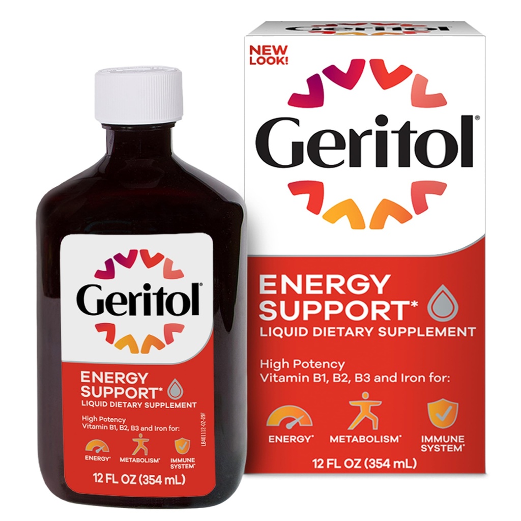 Geritol, Sıvı Vitamin ve Demir Supplement, Enerji Desteği, Yüksek Potency B-Vitamins ve Iron, Keyting, Easy to Swallow, No Yapay Sweeteners, Non-GMO, 12 Oz