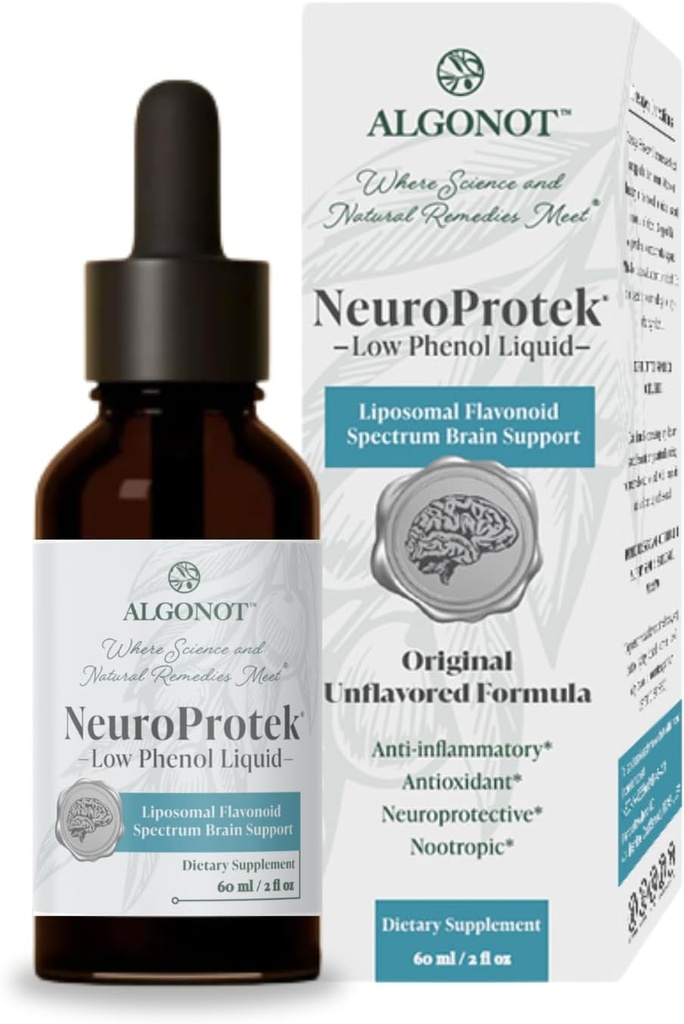 NöroProtek Low Phenol Liquid - Unflavored - 60 hizmet, Hızlı absorpsiyon için tek luteolin sıvı formülü. Luteolin ve diğer Flavonoidlerin özel patentli kombinasyonu Olive Pomace Oil