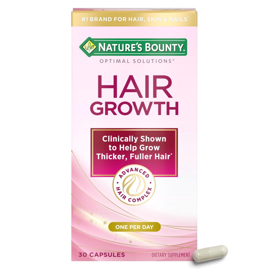 Nature's Bounty Optimal Solutions Saç Büyüme Supplement with Biotin, Saç Büyüme Vitaminleri Biotin Silikon & Arginine, 1 Per Day, 30 Capsules, One Moon Supply