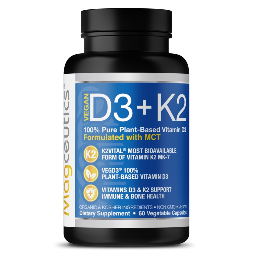 MCT ile D3 Vitamin K2, 5000 IU Vegan D3 & 100 mcg MK7 K2, Güçlü Bones ve Immune Health - 60 Capsules (60 Days Supply)