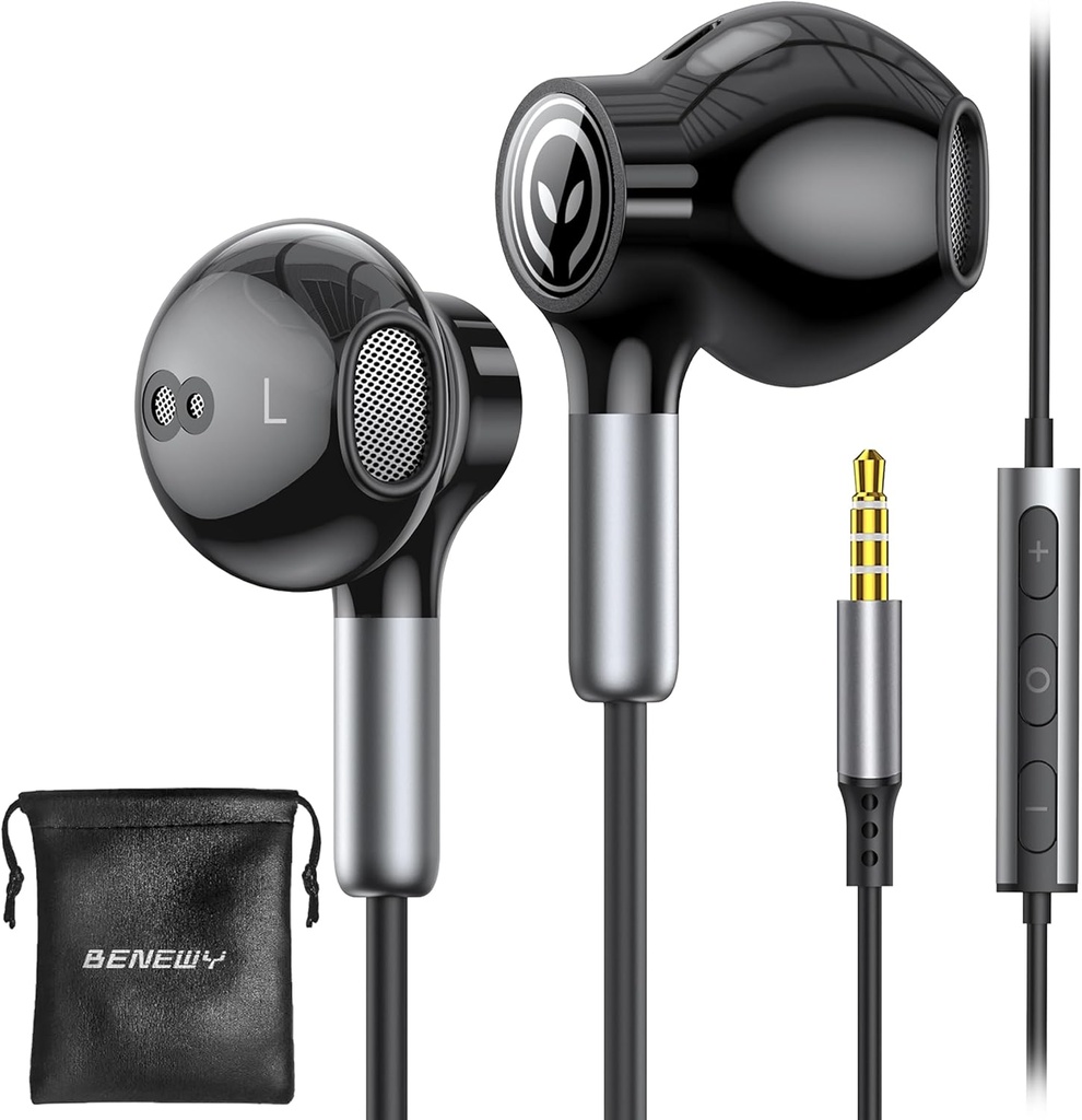 BENEWY Wired Earbuds with Microphone, Wired Earphones in-Ear Schneiders, Volume Control, Powerful Bass and Clear Audio, 3.5mm Jack Earbuds for iPhone, iPad, Laptop, Computer, MP3