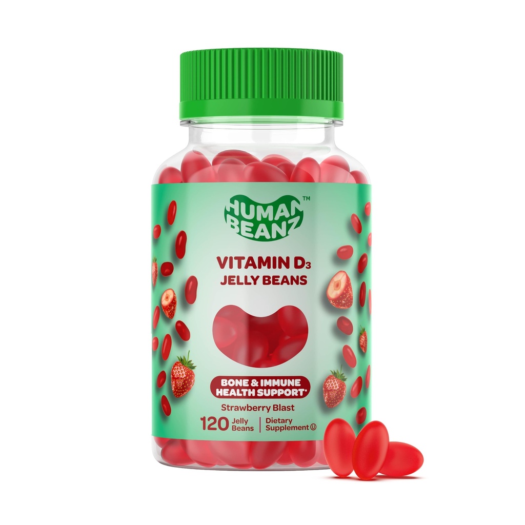 Yetişkinler için D3 Jelly Bean Gummies, Immunity Support, 2000 IU Vitamin D, Beslenme Vejetaryen Supplements, 120 Strawberry Blast Jelly Beans, Kosher