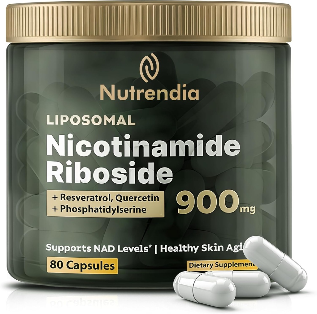 NAD+ Liposomal Nicotinamid Riboside with Resveratrol & Quercetin NAD+ - Anti-Aging, Geliştirilmiş Enerji için Premium Supplement, Geliştirilmiş Focus, Cellular Desteği – 80 High-Purity Capsules-900 mg