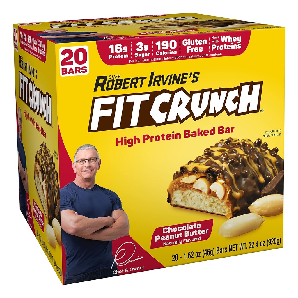 FITCRUNCH Protein Bars, Snack Boyut Değer Paketi, Gluten Free, Whey proteinleri ile Yapıldı (20 Snack Boyut Bars, Peanut Butter)