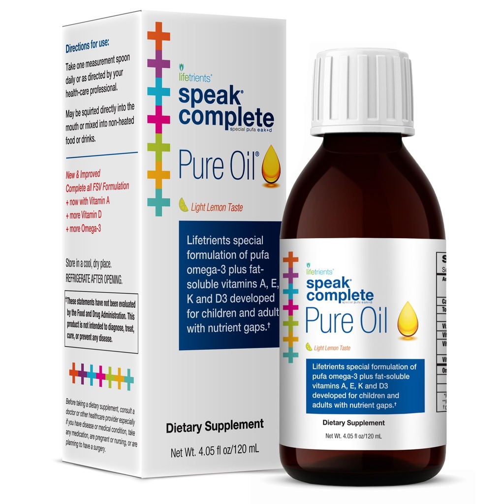 Lifetrients – Speak+D Pure Oil – Natural Lemon – 4.05 oz – Pediatrik Özel Beslenme Gereksinimleriyle Çocukları Desteklemek için formüle edildi – Omega-3, A, D, E & K