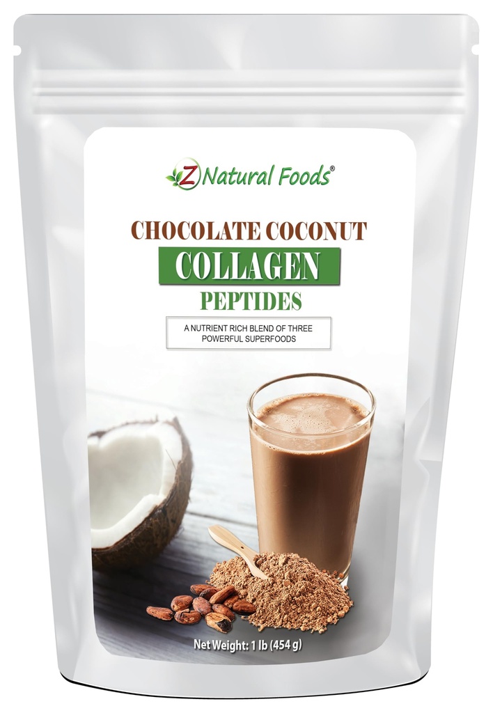 Z Natural Foods Chocolate Coconut Collagen Peptides, Made with Coconut Milk Powder, Delicious Protein Powder for Overall Wellbeing, Sugar-Free, Non-GMO, Gluten Free, Kosher, 1 lb.