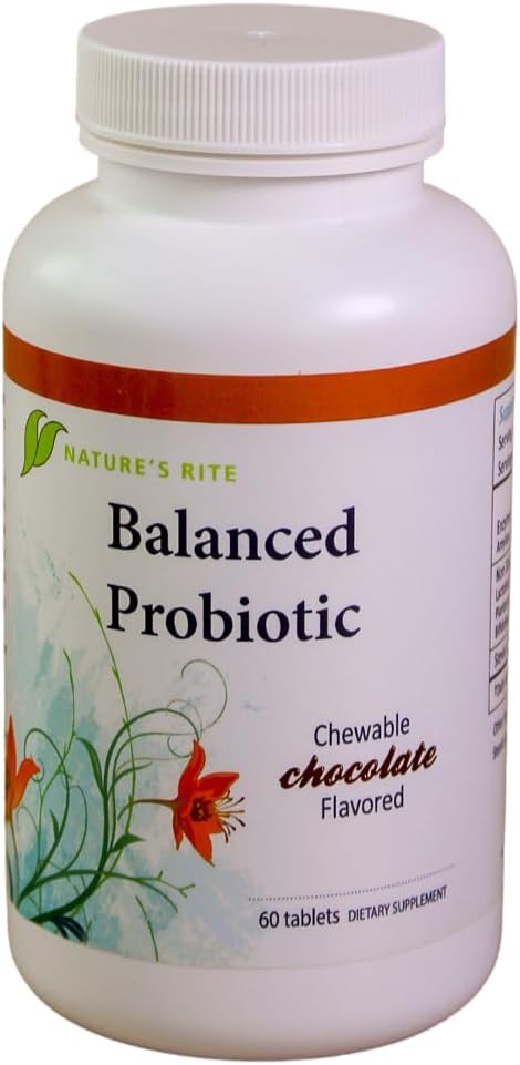 Nature's Rite Balanced Probiyotiks, 60 Chewable Chocolate Tabletleri - Daily Probiyotik & Enzyme Assembly for Digestive Support, Gut Balance & Wellness - ABD'de Yapıldı
