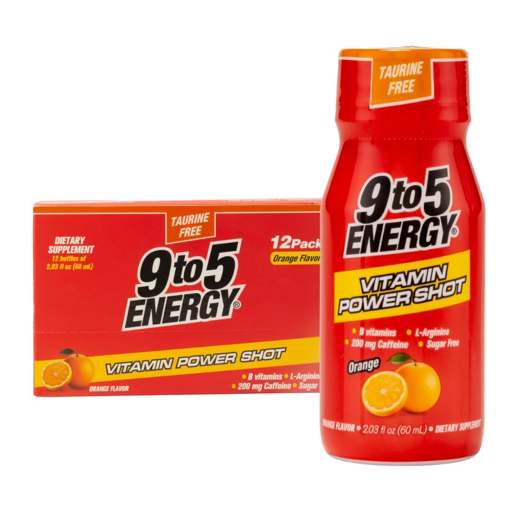 Power Shot - Orange Flavor, Taurin-Free, Sugar-Free, 12 Pack (2.03 fl oz Her) - B Vitaminleri ve L-Arginine ile Enerji, Focus ve Vitality