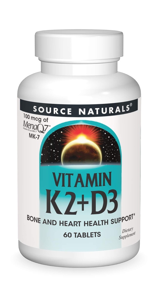 Source Naturals Vitamin K2 + D3 Bone & Heart Health Kompleksi - 400 IU Vitamin D3 & 100 mcg K2 (MK-7) ile - 60 Tablet