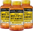 MASON NATURAL Daily multiple Vitamins with Minerals - 24 Temel Vitaminler ve Mineraller, All in One Multivitamin, Supports General Health, 60 Tabletler (Pack of 3)