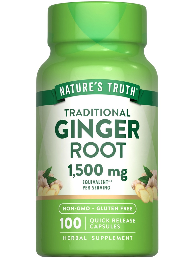 Nature's Truth Ginger Root Capsules | 1,500 mg | 100 Count | from Ginger Root Extract | Non-GMO and Gluten Free Supplement Supplement